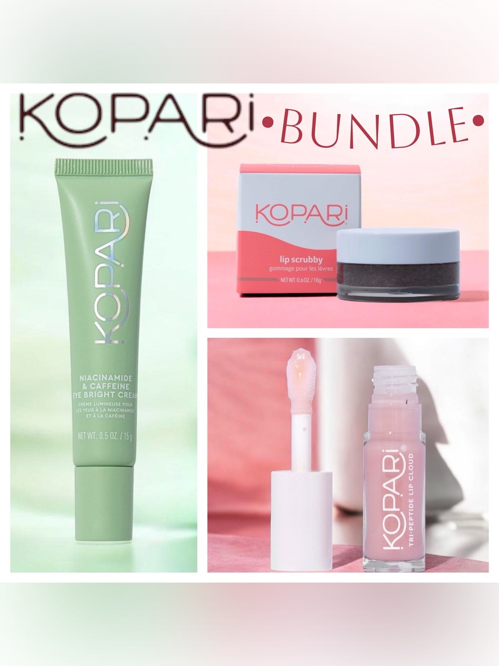 KOPARI Bundle || Eye Brightening Cream, Lip Scrubby, & Tripeptide Lip Cloud